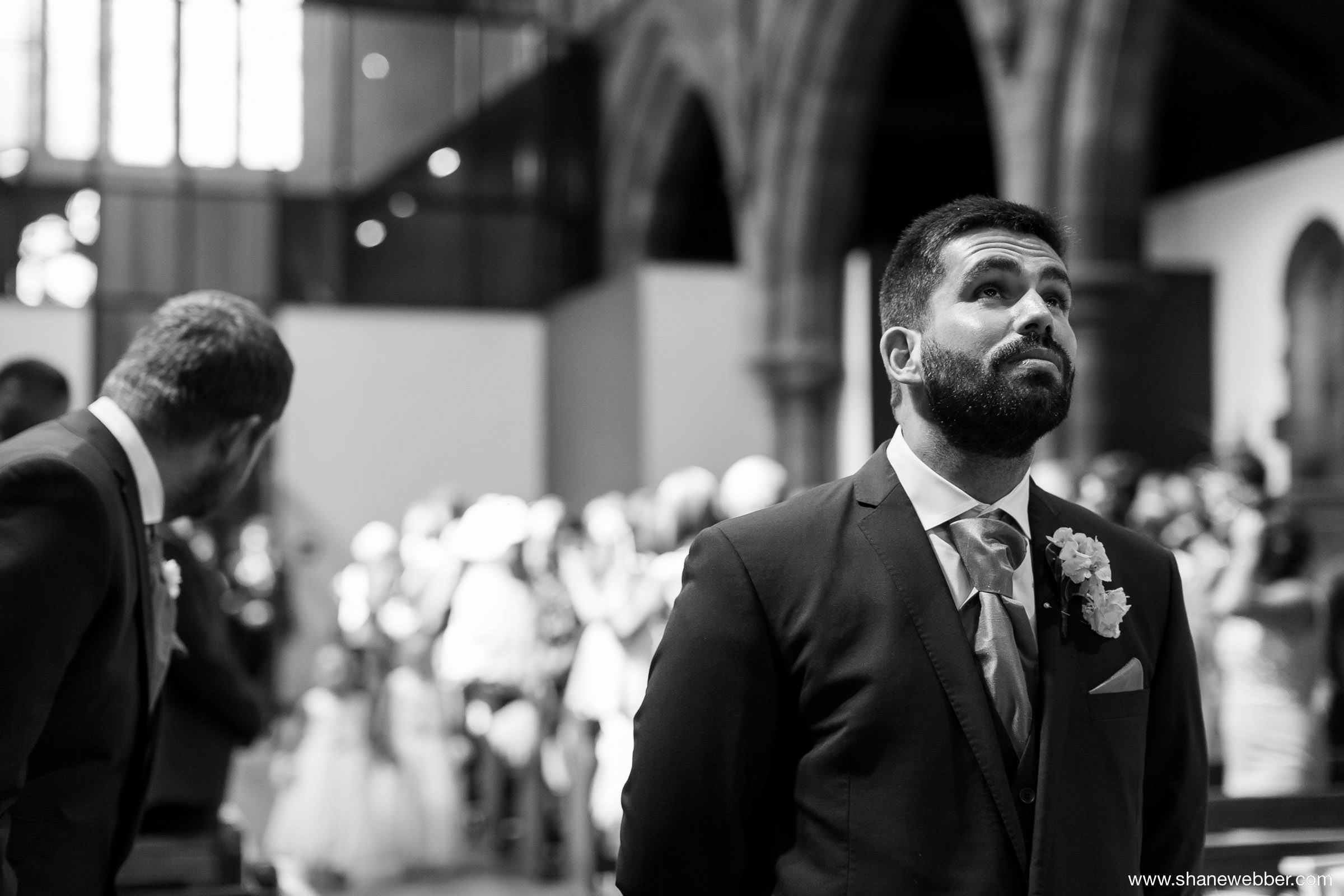 Nervous groom at wedding