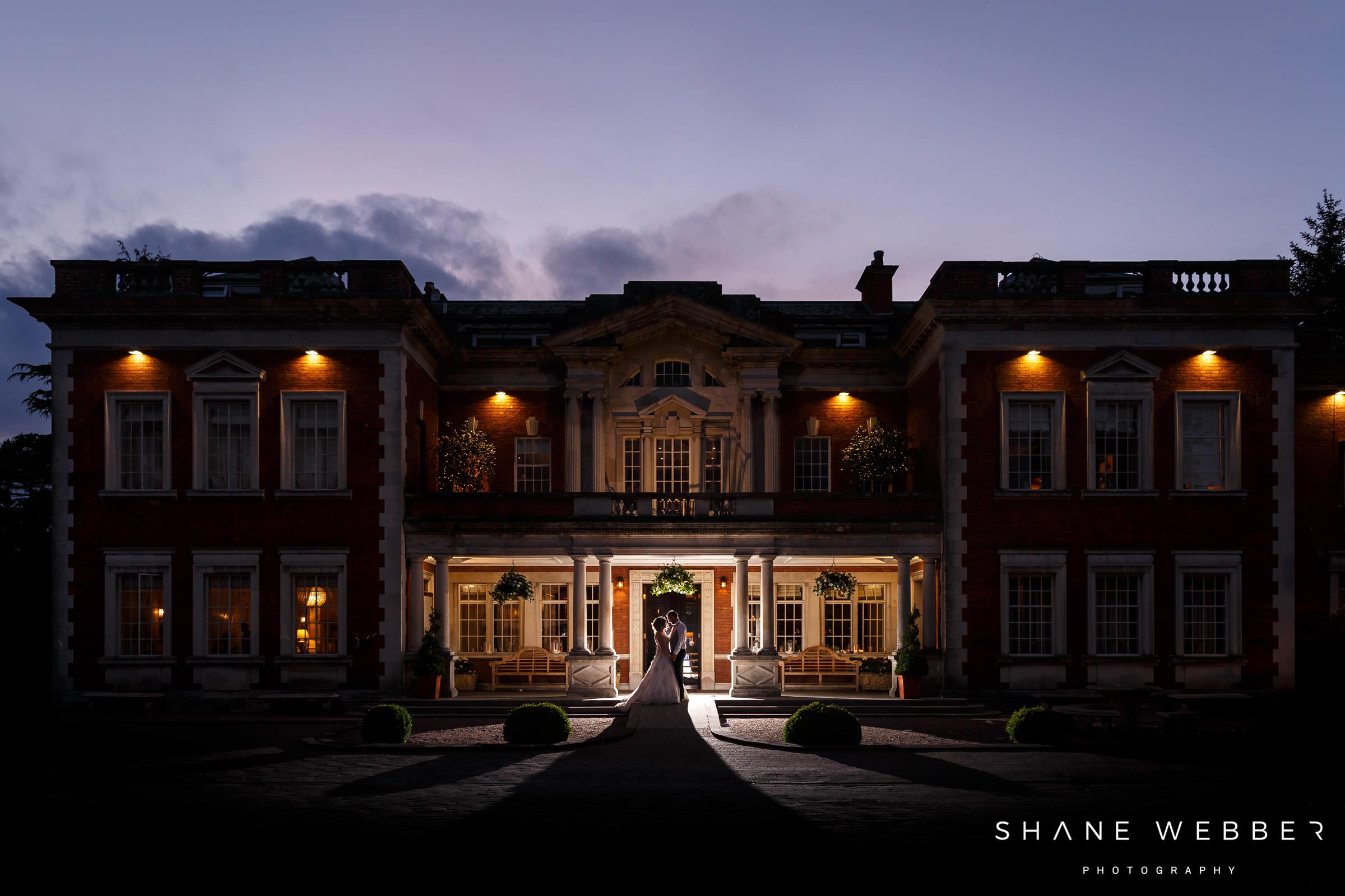 night time wedding photo eaves hall