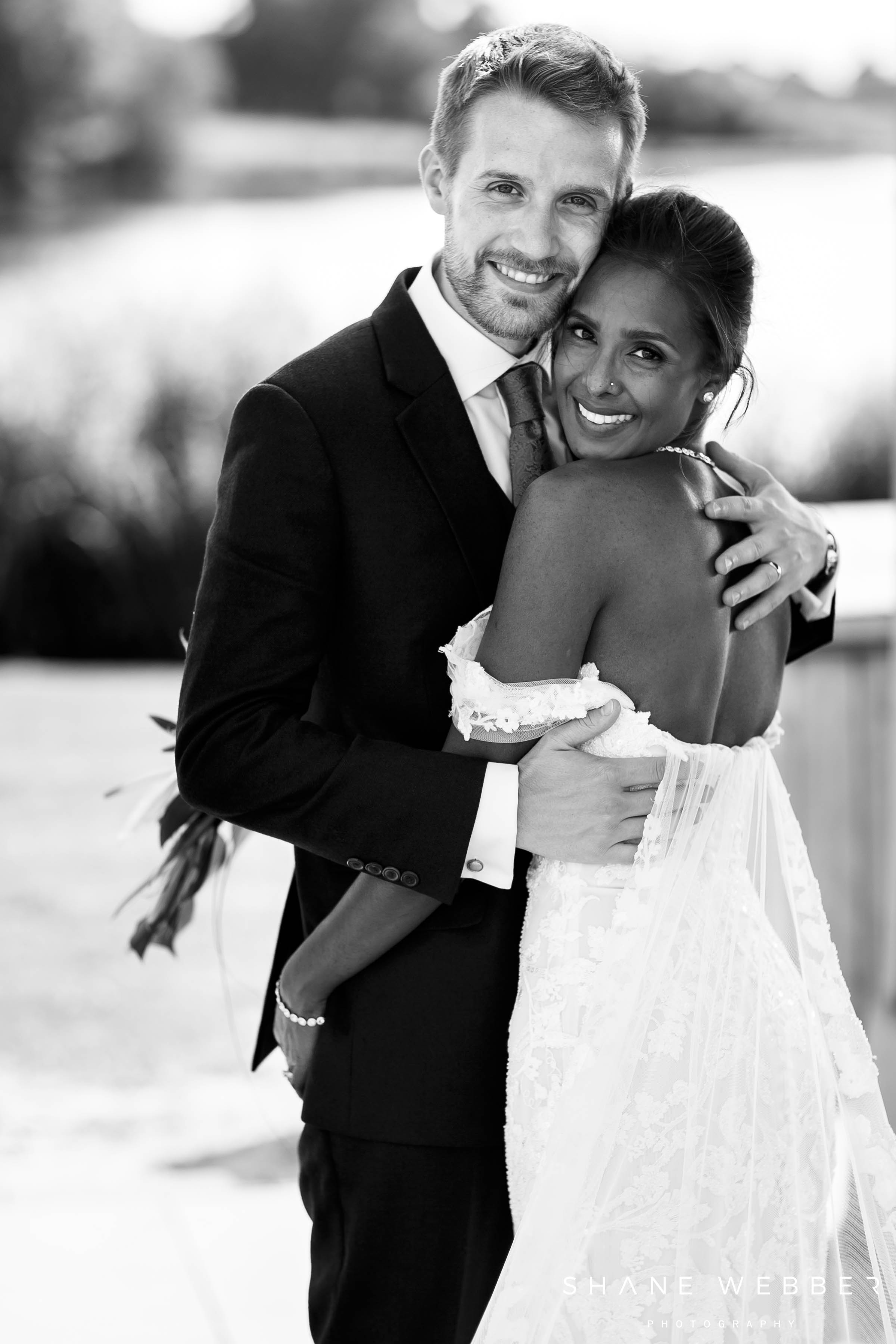Sandhole Oak Barn black and white couples wedding portrait 